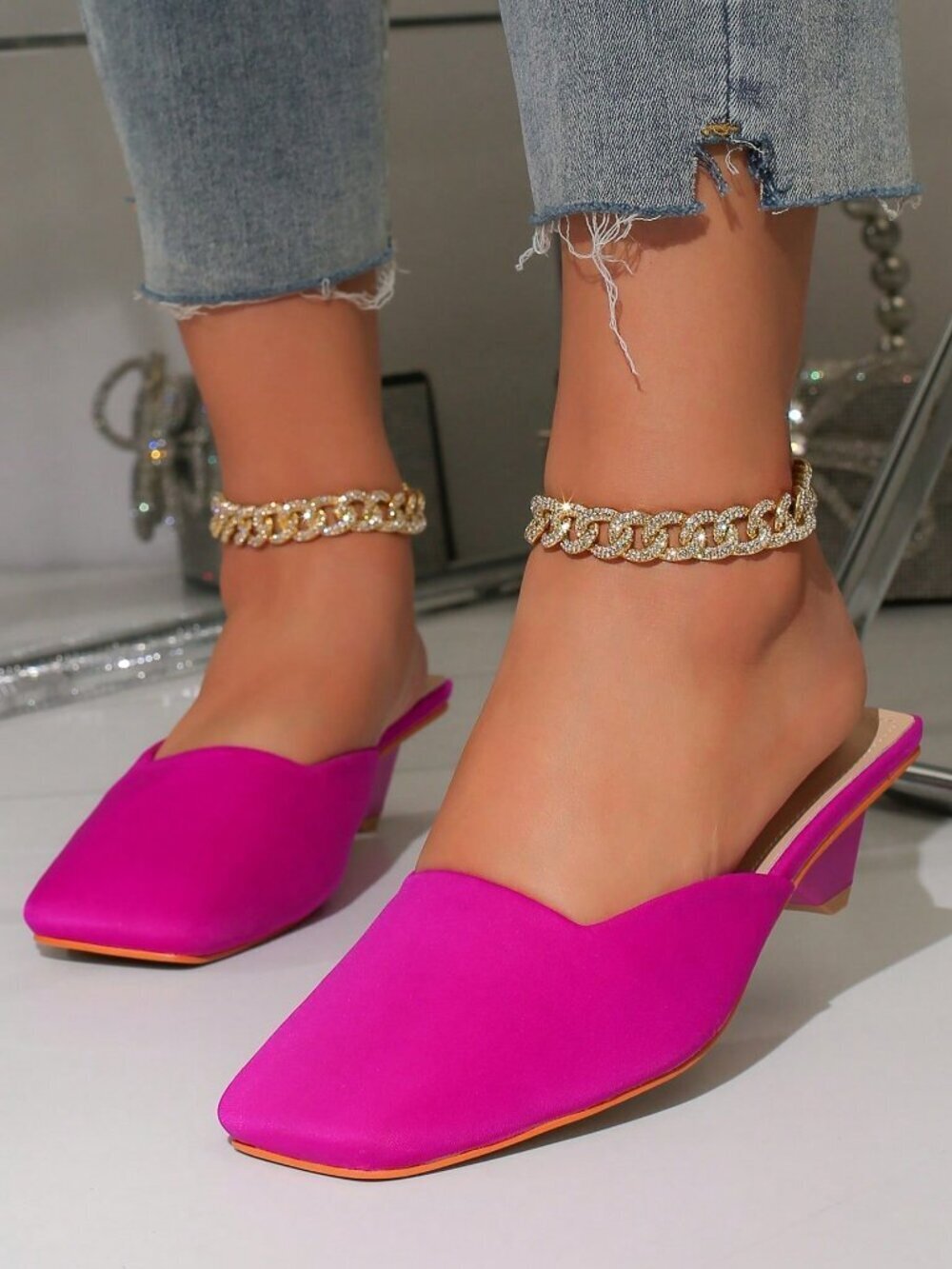 Hot Pink Sexy Women's Closed Toe Kitten Heel